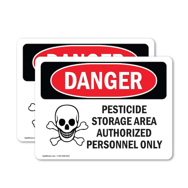 Signmission Pesticide Storage Area Authorized Only Danger Sign, Vinyl Decal, 10in W x 7in L, 2PK OS-2PACK-DS-D-710-L-2036 - main